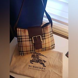 Burberry Check Shoulder Tote Handbag Purse Plaid Brown w/dust bag authentic